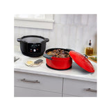 6-Quart 1500W Electric Dutch Oven with Recipe Book - Braise, Slow Cook, Sear, Warm, Red Enameled Cast Iron Instant