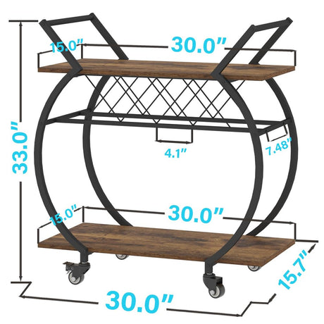 LVB Industrial Kitchen Bar Cart, Farmhouse Beverage Serving Liquor Cart with Wheels, Wood and Metal Rolling Wine Cart with Storage Shelf, Microwave Drink Cart for Home Living Dining Room, Rustic Brown LVB