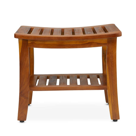 TeakCraft Teak Shower Bench with Shelf 21 Inch, Fully Assembled Teak Wood Shower Stool & Spa, Shower Bench for Elderly, Indoor and Outdoor Use, The Hermod TeakCraft