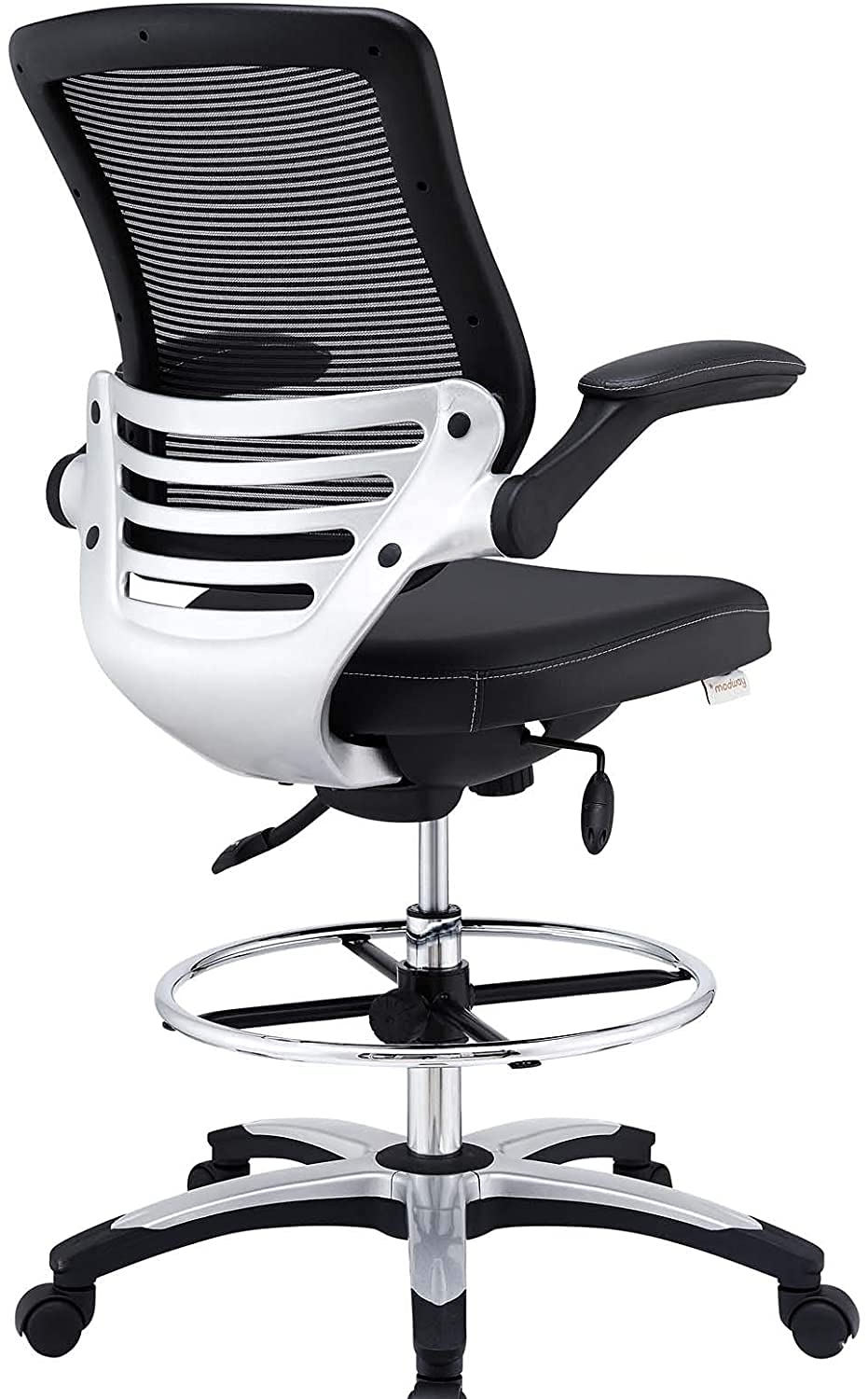 Modway Edge Drafting Chair - Reception Desk Chair - Flip-Up Arm Drafting Chair in Black Modway