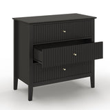 May in Color Large Black Fluted 3 Drawer Dresser Set of 2, Chest of Drawers with Ball Bearing Slide Modern 30 inch Tall Wood Nightstand with Spacious Storage for Bedroom Hallway Living Room Entryway May in Color