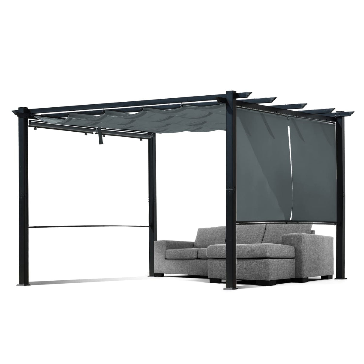 Aoodor 13 x 10 FT Outdoor Pergola with Retractable Shade Canopy, Dark Gray Matte Aluminum Frame, 4 Pieces Roller Shade Curtain, Grape Trellis Pergola for Patio Backyard and Deck - Dark Gray Aoodor