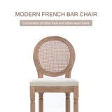 Nrizc Farmhouse Bar Stools Set of 4, French Country BarStools with Solid Wood Frame and Upholstered, Rattan Back Kitchen Bar Stool for Dining Room, Kitchen Nrizc