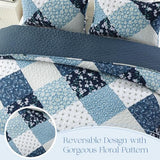 Exclusivo Mezcla Reversible Boho Quilts Twin Size, Blue Bedspreads Lightweight Coverlet All Season Patchwork Quilt Bedding Set with Printed Floral Pattern (1 Quilt, 1 Pillow Sham) Exclusivo Mezcla