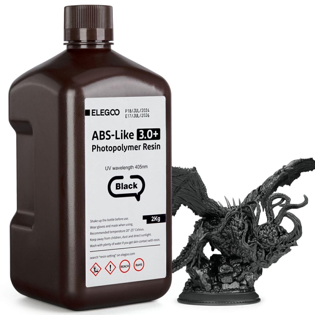 ELEGOO ABS-Like Resin 3.0+, Upgraded 3D Printer Photopolymer Resin, Higher Heat-Resistance Fast Curing High Precision Non-Brittle, Black 2000g