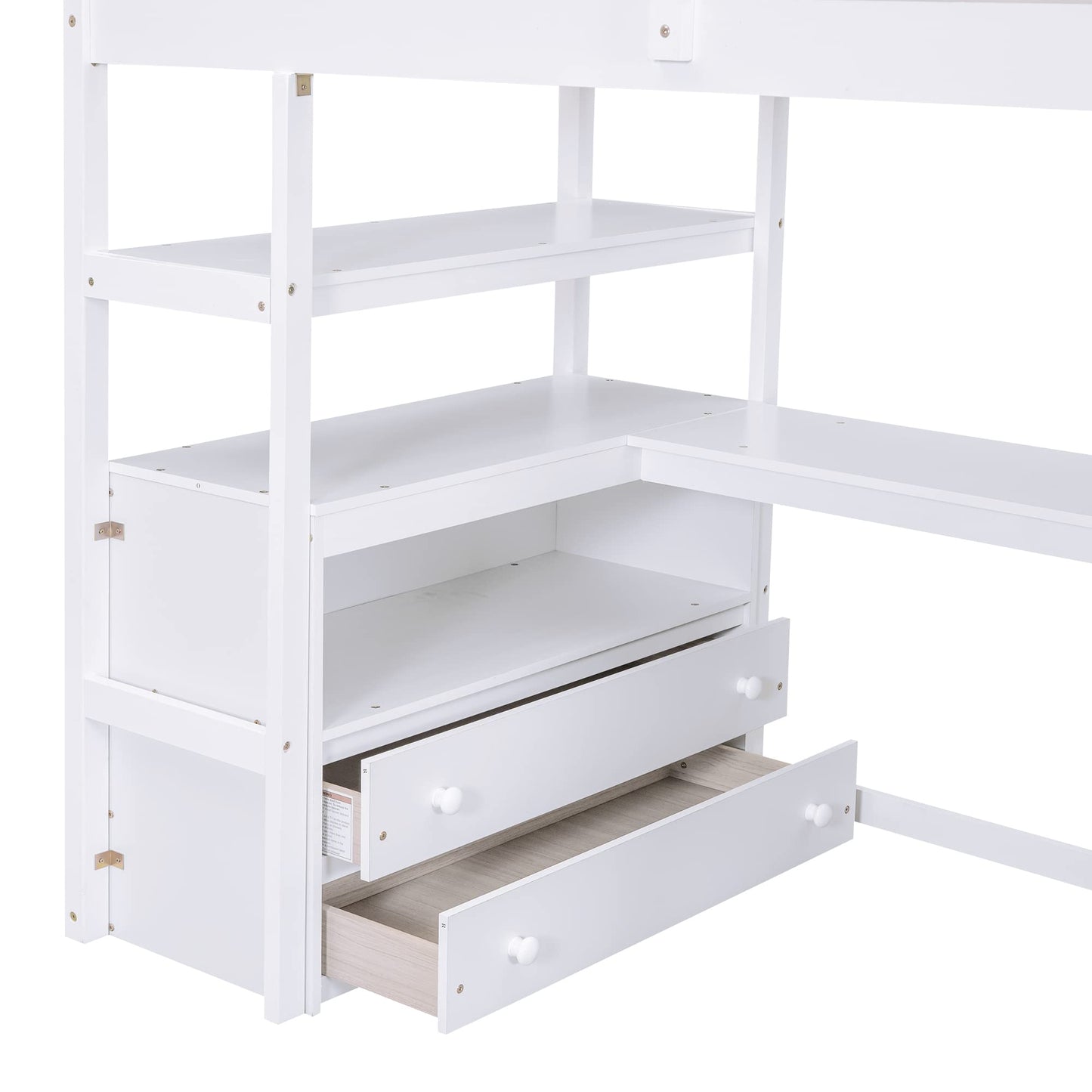 White Twin Loft Bed with Stairs, Desk, and Storage by Harper & Bright Designs - WoodArtSupply