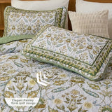 DJY Floral Quilt Set King Size, Green Brown Flower Pattern Quilts King Bedspread Coverlet Set with 2 Pillowcases, Soft Lightweight Microfiber Bedding for All Season (90"x110") DJY