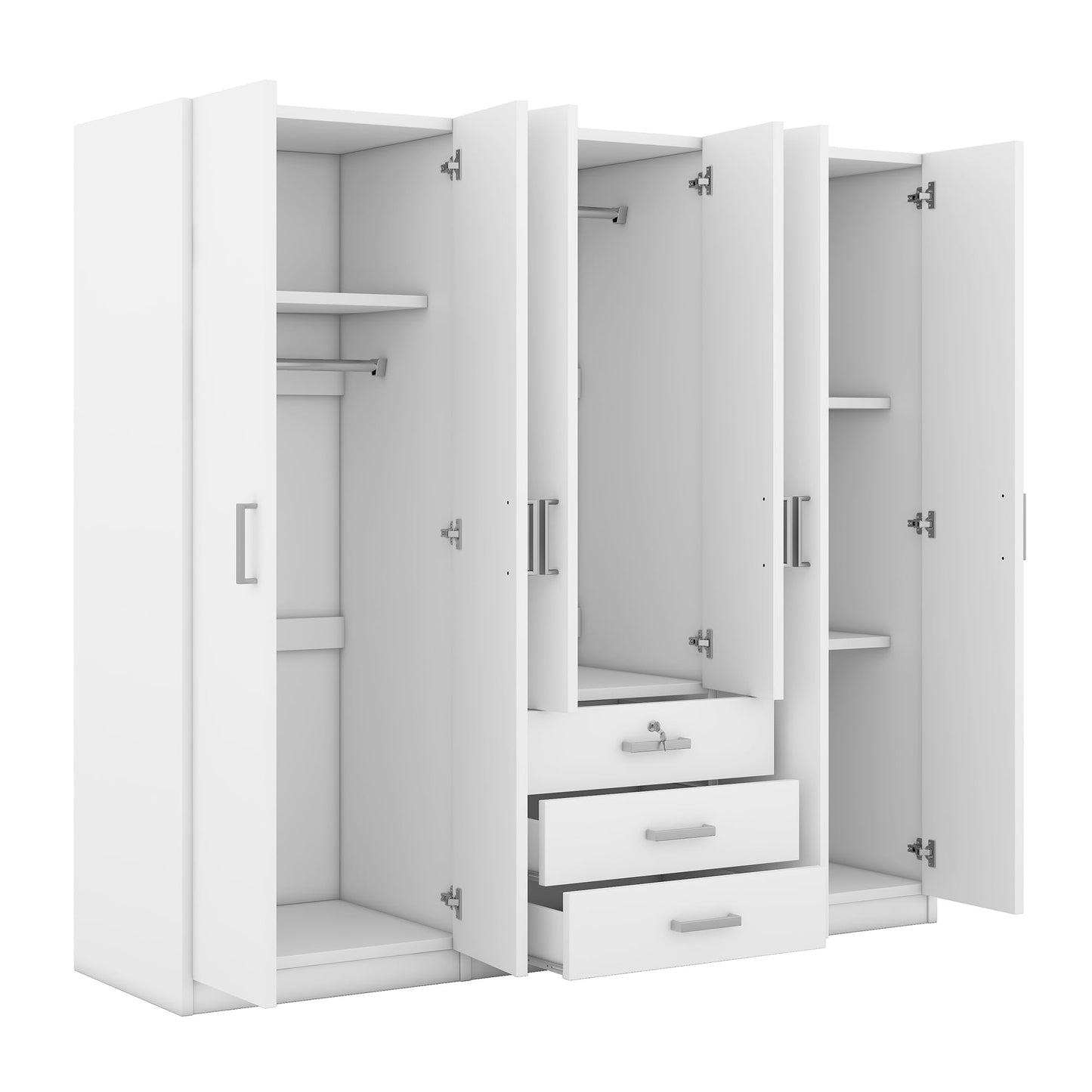 BEDGJH Large Wardrobe Closet 6 Doors, 70.9" W Wooden Wardrobe Cabinet with Big Drawers, Bedroom Armoire Dresser Wardrobe Clothes Organizer (White)