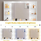 DWVO Vanity Desk with Large Mirror and LED Lights, Makeup Vanity Table Set with Power Outlets, Comfy Stool & Storage Drawers, Shelves and Cabinets, 3 Lighting Modes Makeup Table, Dressing Room, White DWVO