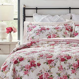 Laura Ashley - Twin Quilt Set, Reversible Cotton Bedding with Matching Sham, Lightweight Home Decor for All Seasons (Lidia Pink, Twin) Laura Ashley