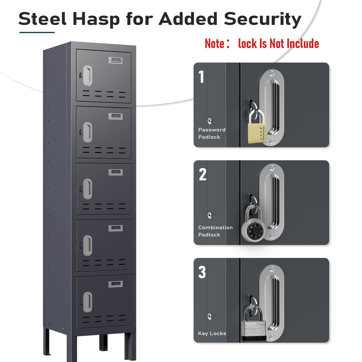 BUTISOW Metal Lockers - 66" Height Steel Lockers for Employees with 5 Door Storage Locker with Card Slot for Employees Gym School Home Office Garage - Assembly Required BUTISOW