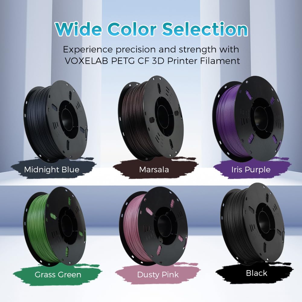 VOXELAB Carbon Fiber PETG 3D Printer Filament, PETG Carbon Fiber Black Filament 1.75mm 1KG (2.2 LBS) 1 Spool, 3D Printing Material, Dimensional Accuracy +/- 0.02 mm, PETG CF Black Voxelab