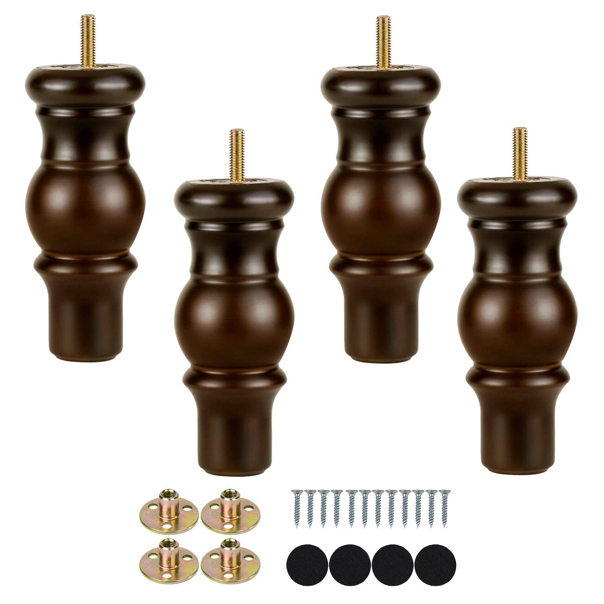 Maricome 6 Inch Wood Sofa Legs Walnut Turned Round Bun Wooden Furniture Legs Set of 4 Maricome