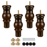 Maricome 6 Inch Wood Sofa Legs Walnut Turned Round Bun Wooden Furniture Legs Set of 4 Maricome
