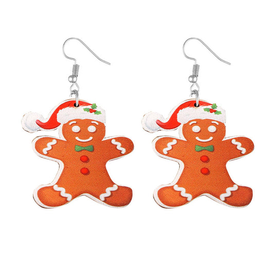 Christmas Earrings for Women Cute Colorful Acrylic Christmas Santa Claus HO HO HO Tree Gingerbread Man Dangle Drop Holiday Earrings Decoration Christmas Jewelry Gifts (Wood Gingerbread Man)