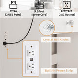VOWNER Vanity with Lights - 47" Makeup Vanity Desk with Glass Top, 6 Drawers, 3 Storage Shelves and Outlet, 3 Color Lighting Modes with Adjustable Brightness, Makeup Desk with Stool for Bedroom, White VOWNER