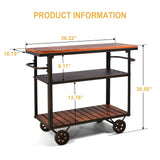 BOKKOLIK Farmhouse Mobile Cart with Wheels for Home Kitchen Industrial Rolling Food Cart Outdoor Vintage Wood and Metal Design Utility Cart in Office Coffee House 3 Tier with 2 Side Handle BOKKOLIK