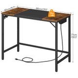 HOOBRO Computer Desk, Home Office Desk with Power Outlet, Modern Study Writing Desk with 3 Hooks for Study Room, Home Office, Sturdy and Stable, Easy to Assemble, Rustic Brown and Black BF40UDN01 HOOBRO