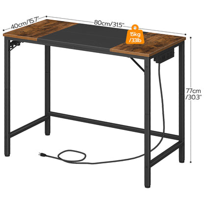 HOOBRO Computer Desk, Home Office Desk with Power Outlet, Modern Study Writing Desk with 3 Hooks for Study Room, Home Office, Sturdy and Stable, Easy to Assemble, Rustic Brown and Black BF40U - WoodArtSupply