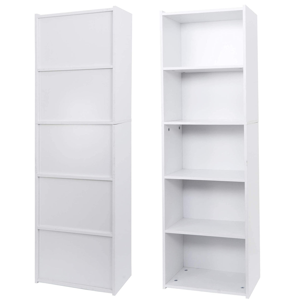 Nouva 5-Tier Bookcase, Freestanding Wood Open Bookshelf Storage Rack for CDs Movies Books, Book Organizer Shelves for Bedroom Living Room Study Office,White Nouva
