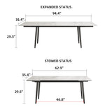 Extendable Dining Table (62.9" to 94.4") for 6 to 10 - Modern Rectangular Sintered Stone Table with High Hardness and Easy Maintenance - Stylish White NessCarsti