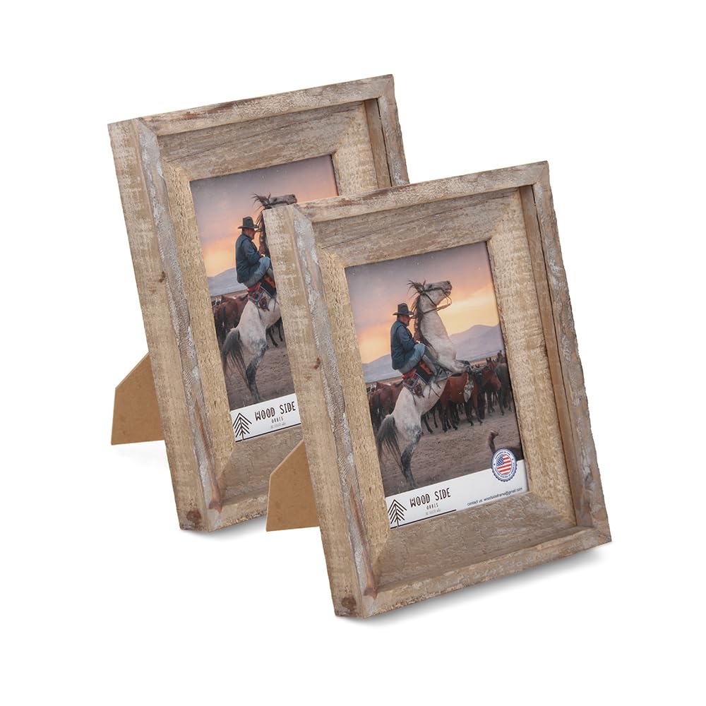 Rustic Barnwood Picture Frames 8x10 - Set of 2 - Natural Reclaimed Wood Real Glass - Handcrafted Vintage Distressed, 1 3/4" Frame Width WOOD SIDE ORBIS