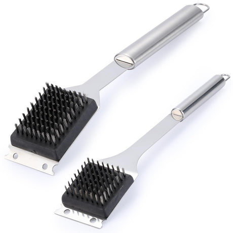 2 Pack Grill Brush and Scraper, 16.5” & 14” Wire BBQ Grill Brush for Outdoor Grill, 304 Stainless Steel Cleaning Brush BBQ Grill Accessories, Safe Grill Cleaner Brush-Ideal Gift for Men/Dad BBQ Brush Edgnb