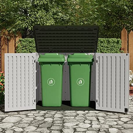 Greesum Outdoor Horizontal Resin Storage Sheds 34 Cu. Ft. Weather Resistant Resin Tool Shed, Extra Large Capacity Weather Resistant Box for Bike, Garbage Cans, Lawnmowe, Without Divider, White Greesum