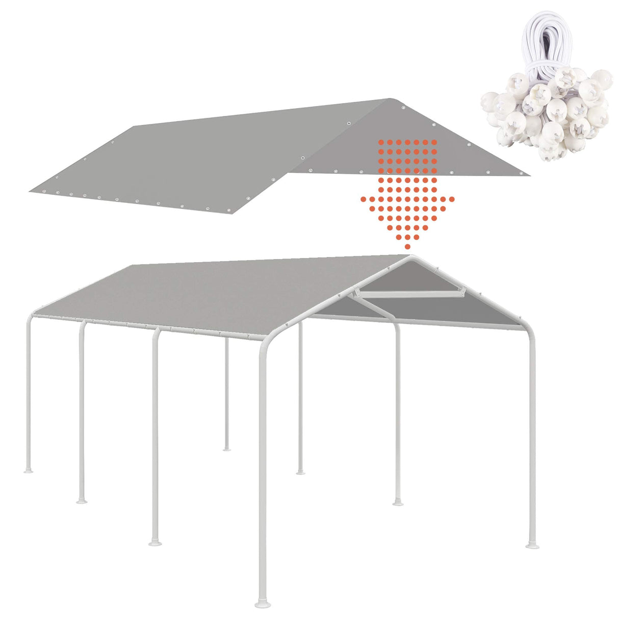 Thanaddo 10 x 20 Ft Carport Replacement Canopy Cover Garage Top Tent Shelter Tarp with Free 44 Ball Bungee Cords,Grey(Only Cover, Frame Not Include) Thanaddo