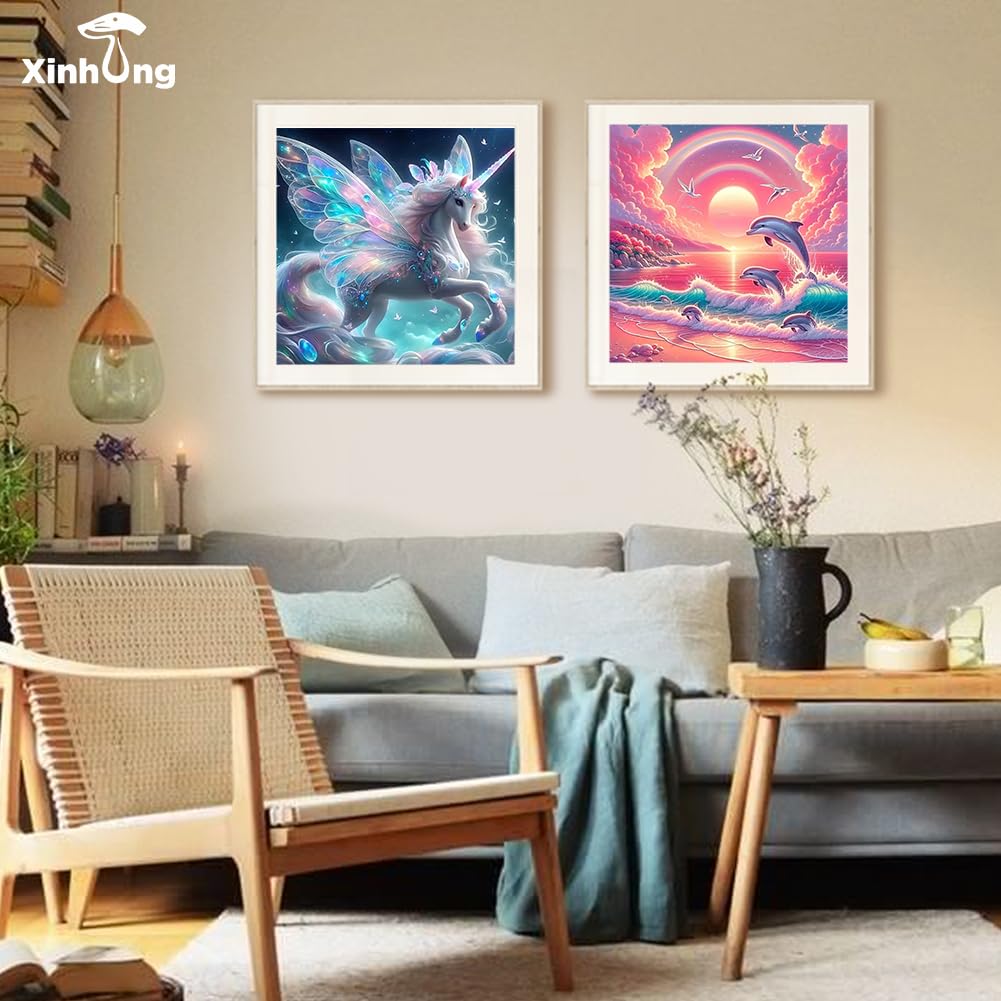 Diamond Art Kits for Adults, Unicorn Full Drill Diamond Painting Kits for Beginner and Kids, DIY Painting Art and Crafts for Home Office Bar Wall Decor, 12 x 12 Inch xinhong