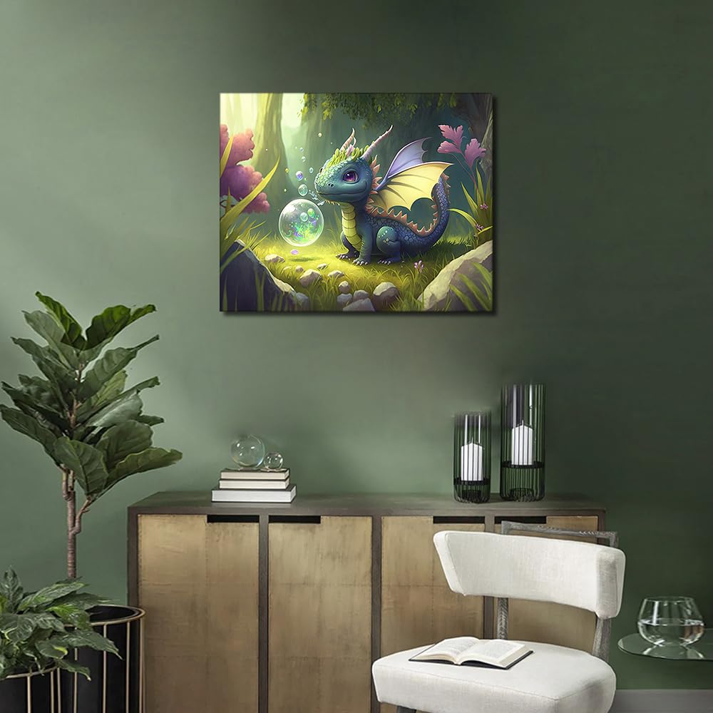 TUMOVO Paint by Numbers Cute Little Dragon DIY Paint by Numbers Kit for Adults and Kids DIY Canvas Painting by Numbers Watercolor Oil Painting Acrylic Painting Arts and Craft 16x20 Inch TUMOVO