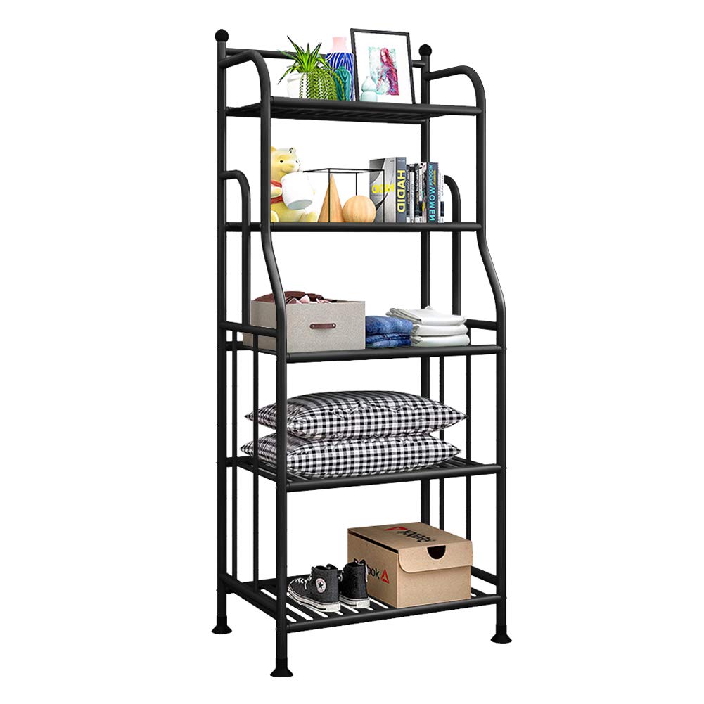 Forthcan Shelving Unit Bakers Rack Metal Storage Shelves Laundry Shelf Organizer Standing Shelf Units for Laundry Kitchen Bathroom Pantry Closet Indoor and Outdoor (5 Tier, Black)