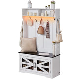 VEVOR Hall Tree Entryway Bench, LED Coat Rack with Shoe Storage, 42" Wide Mudroom Bench with Storage and Seating, Adjustable Shelves and 7 Hanging Hooks, for Mudroom, Entryway, Hallway VEVOR