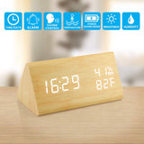 OCT17 Wooden Alarm Clock, Wood Alarm Clock Smart LED Digital Clock for Bedroom/desks, Upgraded with Time Temperature, Adjustable Brightness and Voice Control, Humidity Displaying - Bamboo OCT17