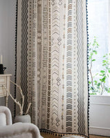 ColorBird Boho Curtains 108 Inches 2 Panels Semi-Blackout Black and White Curtains Cotton Linen Darkening Curtains with Black Tassel Rod Pocket Drapes for Living Bedroom, 59W x 108L Inch, 1 Pair ColorBird