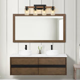 Bathroom Vanity Light Fixtures 4 Lights, Wooden Farmhouse Vanity Lights Rustic Bathroom Lights Over Mirror with Clear Glass Shade Black Industrial Wall Sconce for Bathroom Bedroom Hallway Kitchen GoYeel