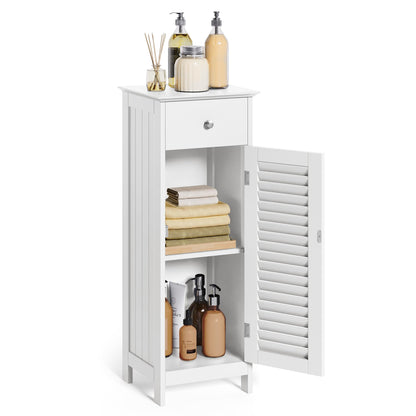 VASAGLE Bathroom Floor Cabinet Storage Organizer Set, with Drawer and Single Shutter Door Wooden, White UBBC43WT