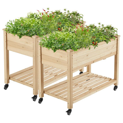 Yaheetech 42x23x33in Wooden Raised Garden Bed with Wheels Horticulture Flower Planter Boxes Elevated Vegetables Growing Bed for Grow Herbs and Vegetables, 2 PCS - WoodArtSupply