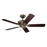 Luminance Kathy Ireland Home Bella Ceiling Fan with Reversible Blades | Low Profile Hanging Fixture with 3 Speed Motor, Pull Chain, and Downrod Included | Light Kit Adaptable, 52-Inch, Vintage Steel Luminance