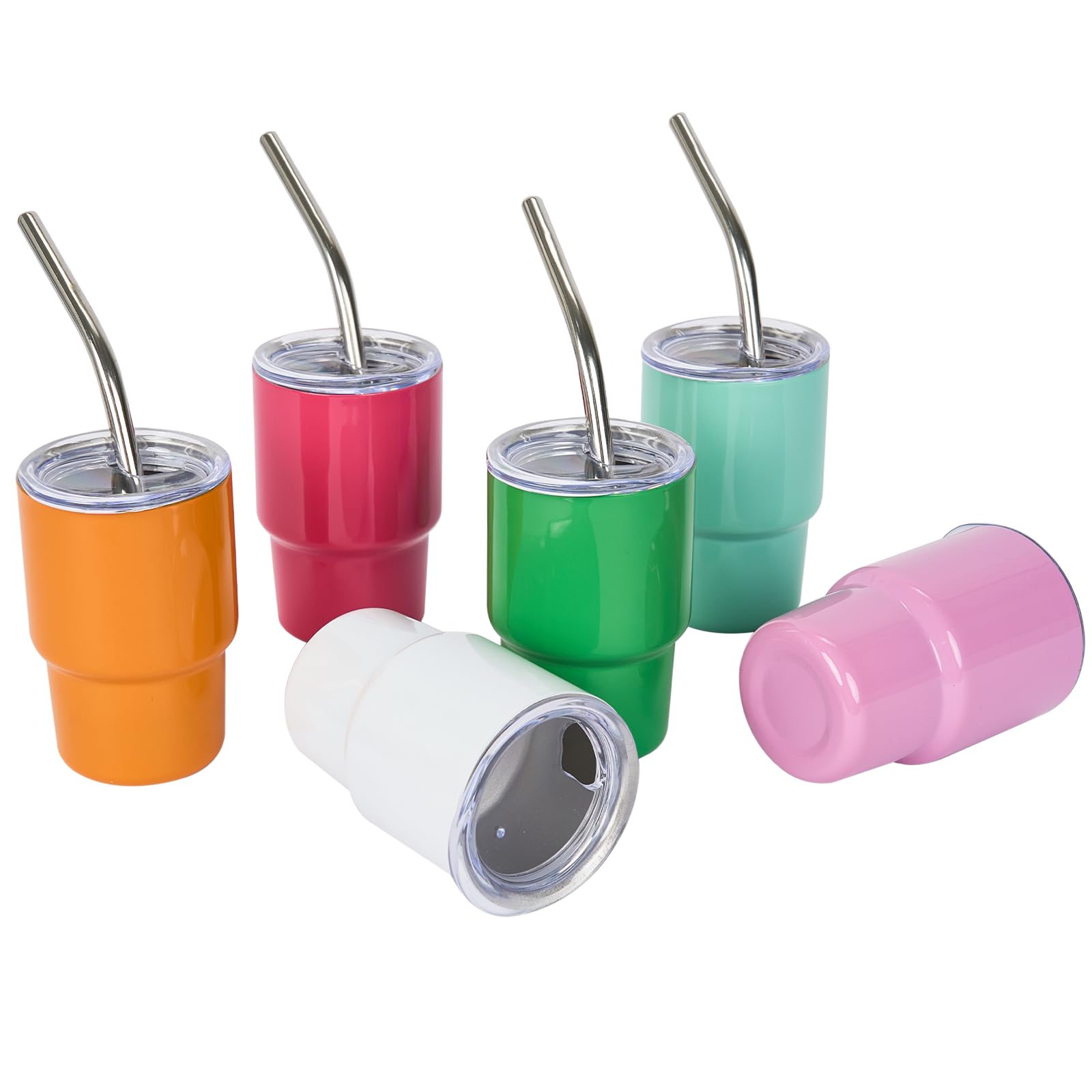 Tamarac Mini Tumbler Shot Glass with Straw, 3 oz Shot Glass with Straw and Lid, Funny Shot Glasses, Colored Stainless Steel Sublimation Tumblers,Wedding Birthday Party Favors 6 Pack - WoodArtSupply