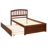 Ball & Cast Trundle Bed Twin,Twin Trundle Bed Frame Roll Out,Solid Wood Bed Frames with Headboard and Wooden Slats Support,for Bedroom,Guest Room,Apartment,Walnut Ball & Cast