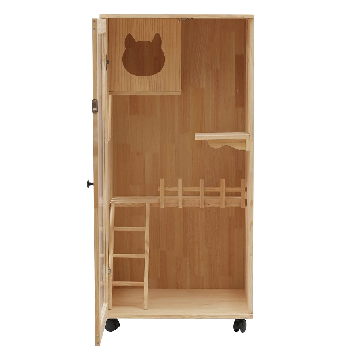 Wooden Cat House, Large Cat Condo for Indoor and Outdoor Cats, Luxury Multi-Feature Cat Condo with Cat Scratching Posts, Cat Villa on Wheels, Catio Cat Enclosure for Cats and Breeds QIUTMER