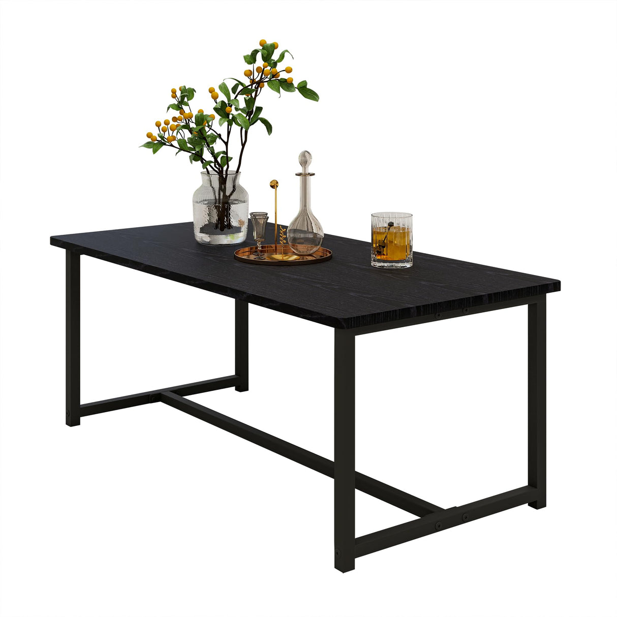 VERFARM 35.4" Rectangular Coffee Table for Living Room, Modern Industrial Style Coffee Table Center Table with Metal Frame for Small Space, Apartment, Office, Easy Assembly, Black VERFARM