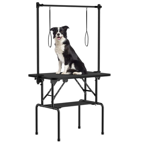 ROOMTEC 36 Inch Dog Grooming Table,Foldable Pet Grooming Tables at Home with Adjustable Arm,Nooses, Mesh Tray ROOMTEC