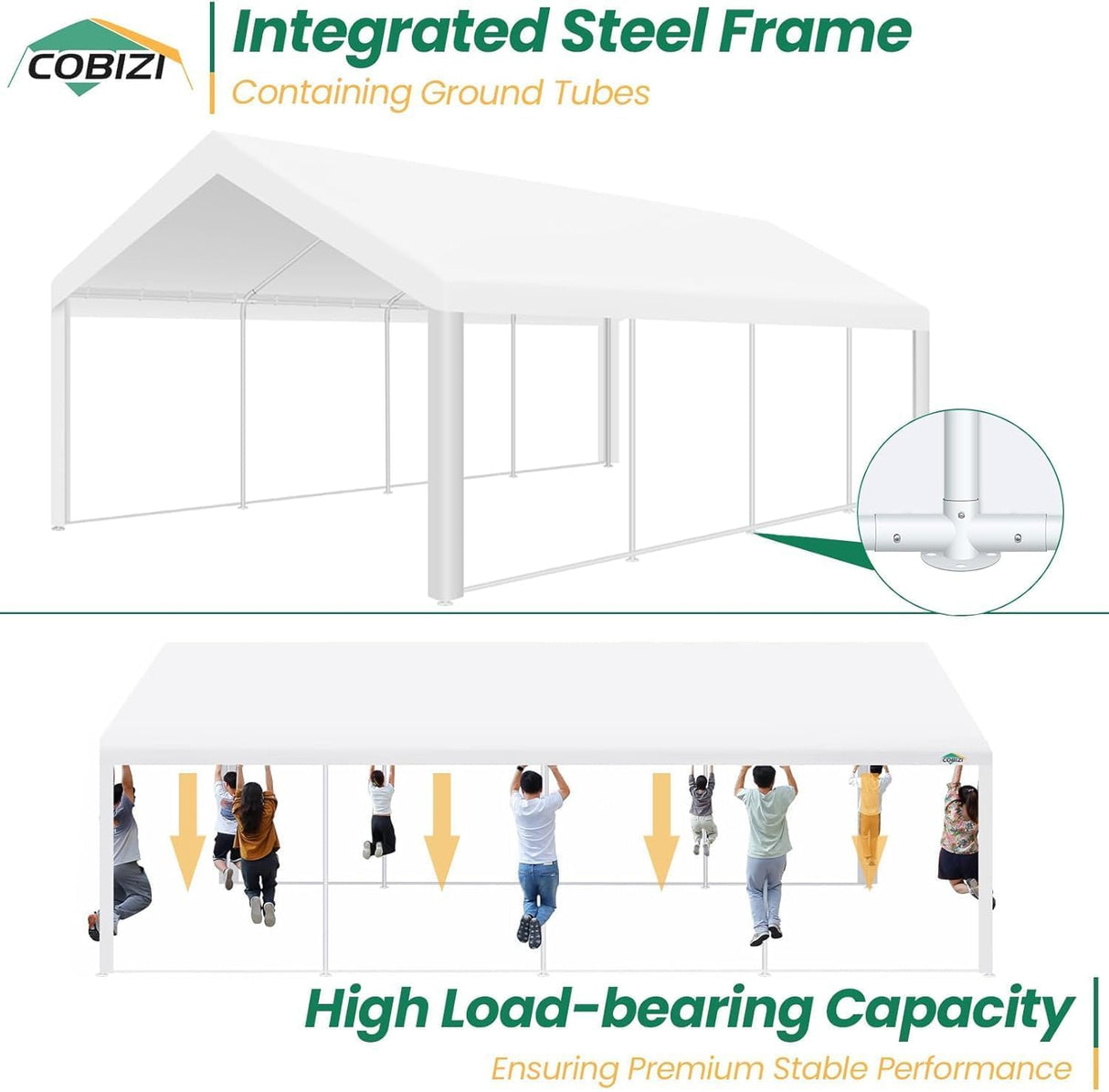 COBIZI 13x26 Party Tent Heavy Duty for Parties, Galvanized Wedding Event Shelter, Large Outdoor Gazebo with Removable Sidewall & Built-in Sandbag, Carpas para Fiestas, Waterproof, White COBIZI