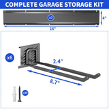 CRXCRC Garage Tool Organizer Wall Mount, 48inch Heavy Duty Garden Tool organizer Storage System, Easy Install With 6 Adjustable Straight Hooks, For Garage, Basement, Shed, Workshop(Black) CRXCRC