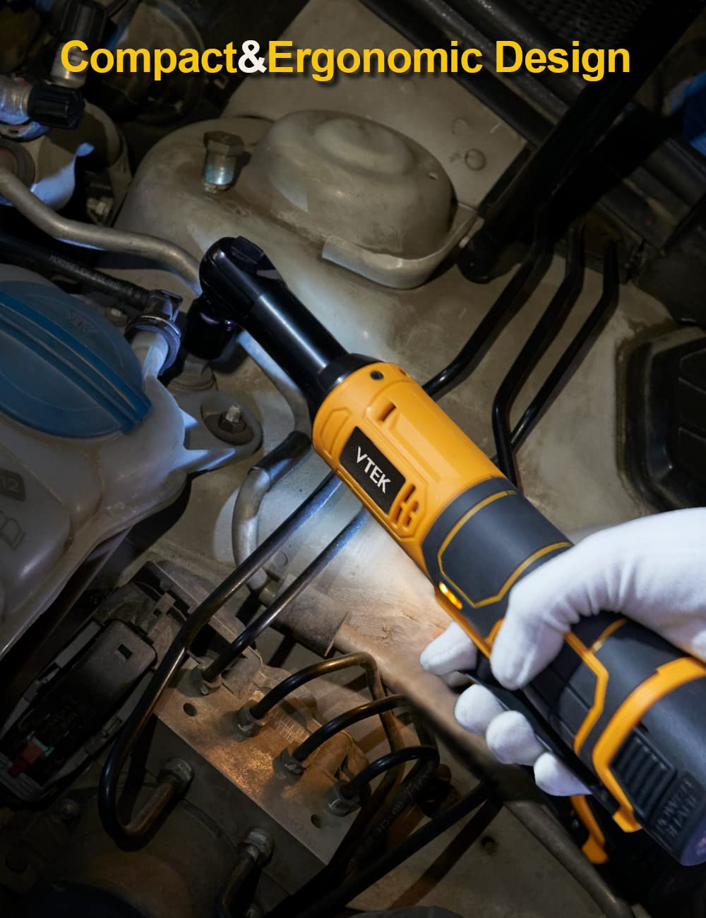 VTEK 3/8" Extended Cordless Ratchet Wrench 16.8V Electric Ratchet Wrench,40 Ft-lbs 400RPM Power Ratchet Wrench VTEK