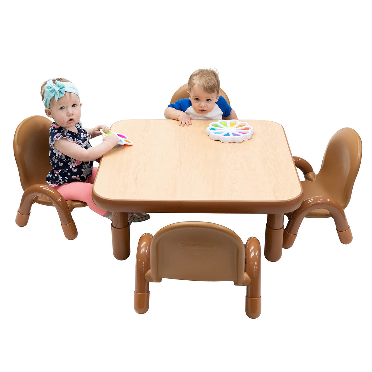Children’s Factory Baseline Toddler Square Table and Chairs Set, Natural Wood – Includes One 30”, 12” High Square Table and Four 5” High Chairs – Durable, Lightweight, Easy to Move Children's Factory