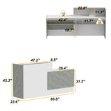FAMAPY Reception Desk with Shelves, Modern Reception Table with Storage, Front Counter Checkout Table Retail Counter for Lobby Shop, White and Grey, 23.6”D x 86.6”W x 43.3”H FAMAPY