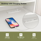 GLOBALWAY48” Computer Desk, Study Writing Desk with 5-Cube Hutch, 2 Drawers & Charging Station, Home Office Workstation for Living Room, Study & Bedroom, White Giantex